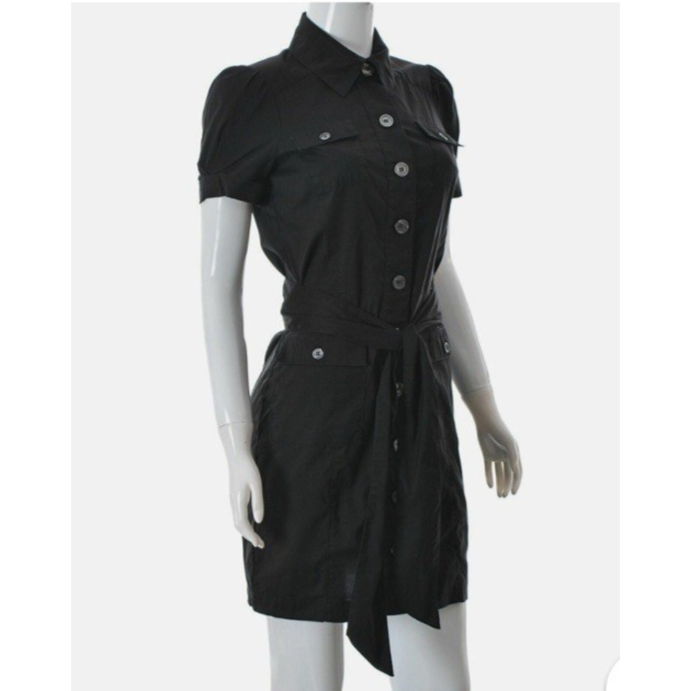 DVF Dress 2 Mini Buttons Short Sleeve Black Short Collar Elegant